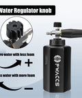 Foam Cannon For Car Wash Kit With One Quarter Inch Quick Connector And M22 Inlet 4000 PSI Short Pressure Washer Foam Gun One Point Five Liter Dense Thick Foam For Real Showroom Shine demonstrating water regulator knob