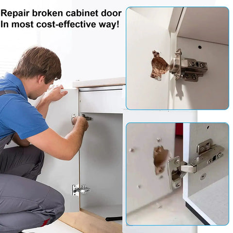 Using 12 Pack Stainless Steel Cabinet Hinge Repair Kit with Door Hinge Repair Plates and Mounting Screws for cabinet fix