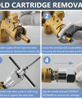 Steps to remove old cartridge for Shower Cartridge Replacement Kit For Moen 1222 Posi Temp Valves With 104421 Puller, gloves used
