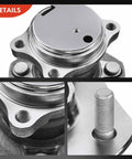 Detailed view of rear wheel bearing and hub assembly for 4 lug Nissan Sentra 2007 through 2012 L4 2.0L with 4 wheel ABS.