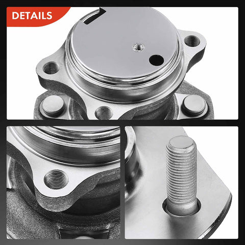 Detailed view of rear wheel bearing and hub assembly for 4 lug Nissan Sentra 2007 through 2012 L4 2.0L with 4 wheel ABS.