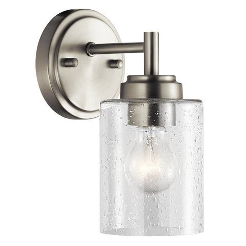 Winslow 9.25 Inch Wall Sconce in Brushed Nickel with Clear Seeded Glass 1 Light Modern Wall Mount Fixture for Vanity Kitchen or Living Room