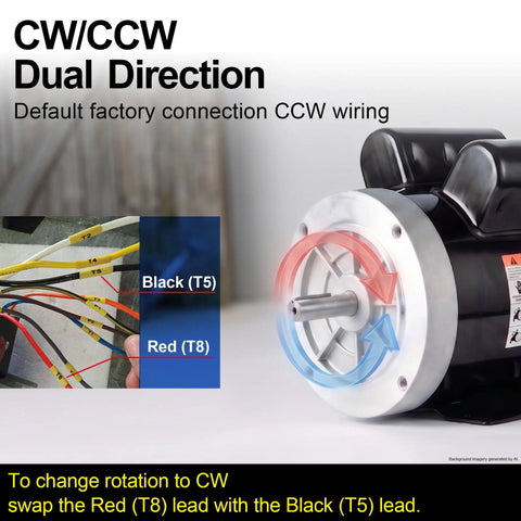 CW/CCW wiring instructions for Tough As Nails 3/4 Horsepower Electric Motor with visible wire connections.