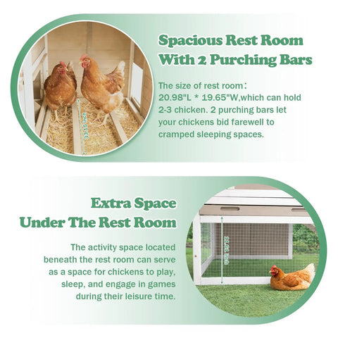 Two Story Outdoor Chicken Coop With Nesting Box And Pull Out Tray, 39.13 Inch Long Fir Wood Hen House For 1 To 3 Chickens, Slanted Roof, Safe Backyard Park Garden Use, Grey featuring spacious rest room with 2 perching bars and extra space under the rest room