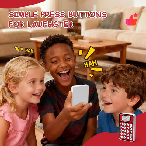 Children laughing with a remote control, showcasing Sound Effect Machine For Adults With Remote Control, 16 Hilarious Prank Sounds.