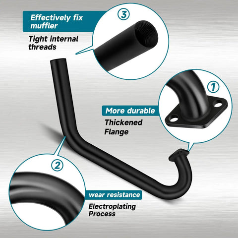 Close-up of Exhaust Muffler Kit For Predator 212cc And 196cc 224cc Engines Plus Coleman Ct200u Ex Bt200x GX200 showing pipe features