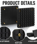 Heavy Duty Square Rubber Lift Arm Pads Set Four With Sure Grip Cushioning For Two Post Auto Jack Stands Garage Blocks, showing non-slip surface and bolts.