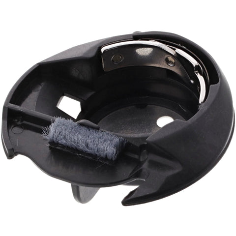 Bobbin case for Brother and Babylock sewing machines, black plastic with built-in lint brush
