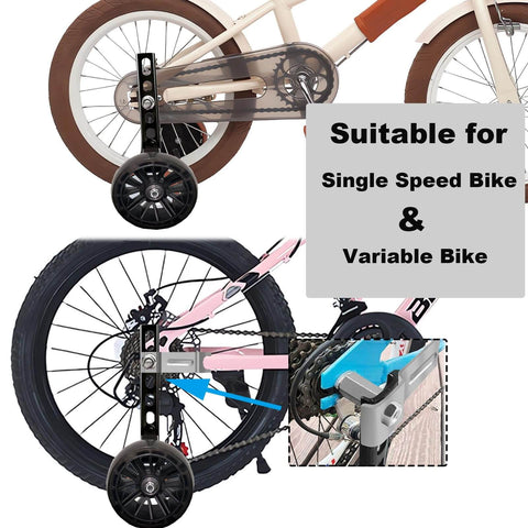 Heavy Duty Training Wheels For Kids Bikes 12 To 20 Inch With Stabilizers, Steel Support Arms, Thick 5.3 Inch Wheels on Bicycle