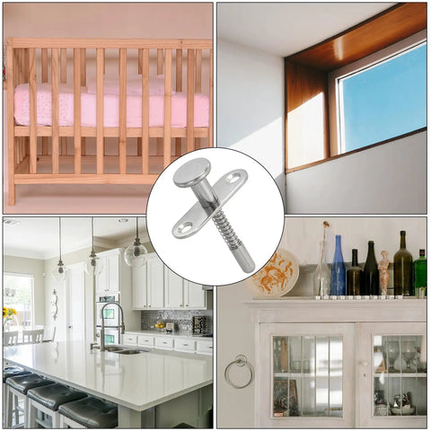 Professional Grade Rock Solid Spring Loaded Plunger Latches 8 Pack Stainless Steel quick release cabinet door locks showcased in various home settings.