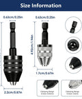 Two Pack Keyless Drill Chuck Adapter Set With One Quarter Inch Hex Shank For Quick Change Heavy Duty Bit Converter sizes 0.3-6.5 mm