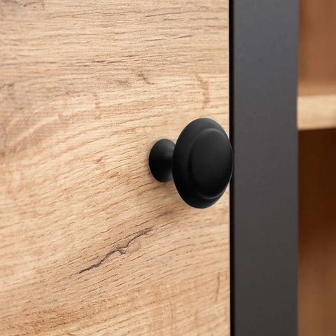 Set Of 12 Black Round Cabinet Knobs 1.18 Inch With Screws Matte Finish Stainless Steel Knobs On Zinc Alloy Bases Flat Pulls On Wood