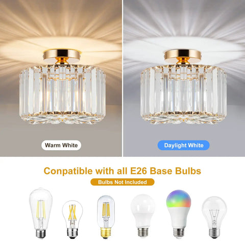 7.9 Inch Modern Crystal Ceiling Light Fixture LED Mini Crystal Chandelier with warm and daylight white glow options.
