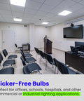 Office with U-Bend LED Tube Light 15W T8 replaces 32W Fluorescent, flicker-free, cool white, for commercial lighting.