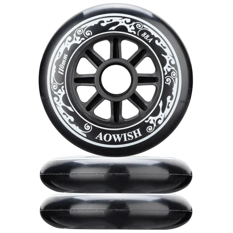 110mm Inline Skate Wheels 88A Outdoor Replacement Wheels Set of 3 for Roller Blades Black Long Lasting Traction No Bearings