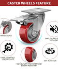 3 Inch Heavy Duty Swivel Casters With Brakes Polyurethane On Steel Wheels Set Of 4 showcasing features like rear brake lock
