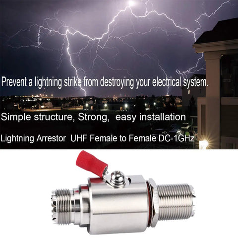 UHF Lightning Arrestor And Surge Protector For PL259 To SO239 Bulkhead Connectors against lightning storm backdrop