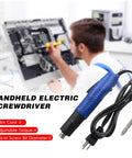Smooth Operating Corded Electric Screwdriver Featuring Adjustable Torque And Ergonomic Non Slip Grip For No Sweat Drywall Repairs And Quick Furniture Assembly Jobs with 1.8m cord and 1/4-in bit.