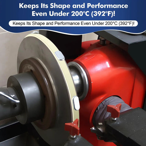 Adjustable Brake Lathe Silencer Band installed on brake lathe for ventilated rotors, highlighting durability under 200°C