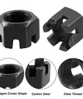 M18 X 1.5mm Black Hex Slotted Castle Nuts Pack Of 5, detailed view showing hex crown shape and clear threads.