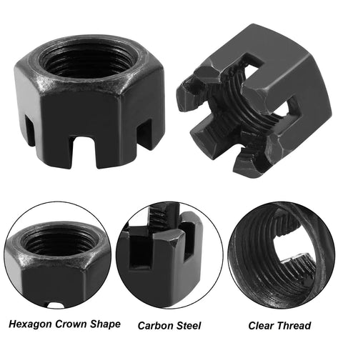 M18 X 1.5mm Black Hex Slotted Castle Nuts Pack Of 5, detailed view showing hex crown shape and clear threads.