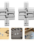 Concealed 43mm Zinc Alloy Hinges Set for Jewelry Boxes and Cabinets Four Piece Cross Folding Hidden Hinges With 180 Degree Rotation