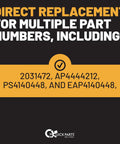 Text displaying direct replacement for multiple part numbers related to Upgraded Ice Maker Fill Tube Heater Replacement For Samsung Refrigerators Quick Fix For E33 Errors Leaks And Blockages No Fuss Install Direct Fit Part For Steady Ice Production.