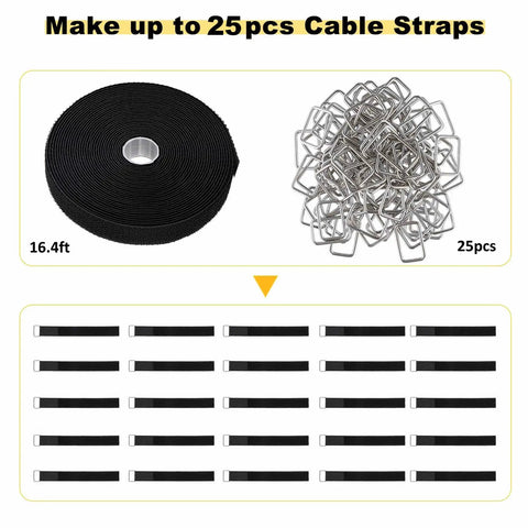 Heavy Duty 1 Inch By 16 Foot Hook And Loop Straps With 25 Metal Buckles Cut To Length Adjustable Cinch Straps for cable management