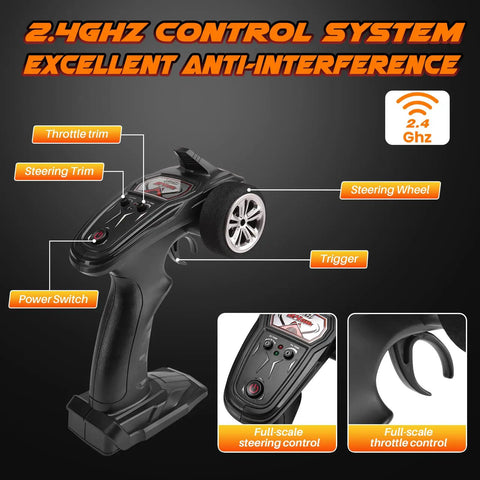 2.4 GHz radio control system for 1/16 Scale Hobby Grade RC Monster Truck With 4WD Power And 36 KPH High Speed Off Road Beast