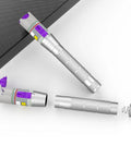 Purple visual fault locator for fiber optic cables with metal body and modular tips for FC/ST/SC/LC interfaces