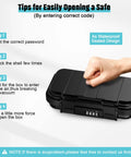 Person using Portable Waterproof Security Lock Box With Combination Lock, showing steps for opening the lock box.