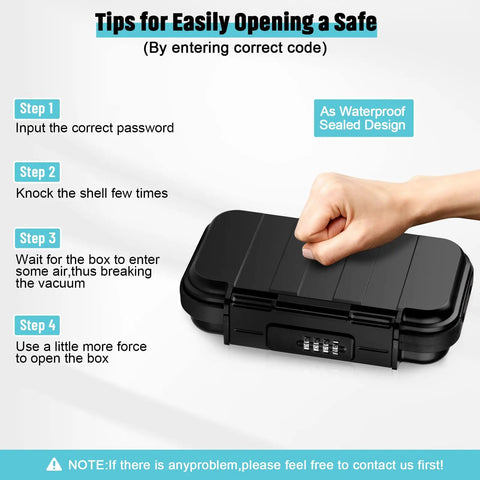 Person using Portable Waterproof Security Lock Box With Combination Lock, showing steps for opening the lock box.