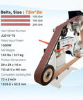 Tough As Nails 2X72 Belt Grinder Sander with 72x2 inch sanding belts, 1500W motor, showcasing adjustable components.
