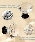 Crystal Glass Cabinet Knobs Six Pack With Cuttable Screws for Dresser and Drawers, showing diamond pull handles with clear black finish.