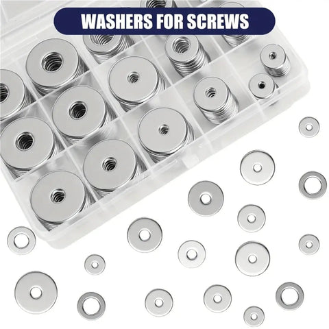 Stainless Steel Fender Washers Set 300-Piece Flat Shim Kit for Screws and Bolts, assorted M3-M12 washers in organizer