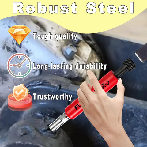 Hand holding All In One Zerk Fitting Cleaner Tool With Penetrating Fluid And Hydraulic Flush for grease on machine joint.