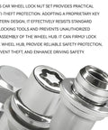 M12x1.5 Wheel Lock Lug Nuts Set 4 Pcs Anti Theft Chrome Locking Lug Nut Kit with 1 Key, close-up of chrome material