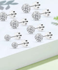 Disco Ball CZ Stud Earrings Set Four Pairs In 3mm 4mm 5mm And 6mm Sizes Hypoallergenic Titanium Cubic Zirconia Balls Sparkle For Everyday Vibe Wear Solo Or Stacked Jewelry, four stud pairs