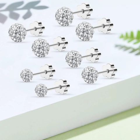 Disco Ball CZ Stud Earrings Set Four Pairs In 3mm 4mm 5mm And 6mm Sizes Hypoallergenic Titanium Cubic Zirconia Balls Sparkle For Everyday Vibe Wear Solo Or Stacked Jewelry, four stud pairs
