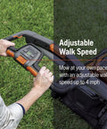 Battery Powered Self Propelled Lawn Mower With Brushless Motor For Small Yards 40V Lithium Ion Two 7.5Ah Batteries Charger Included Pro Grade Cut Long Runtime No Fuss Quick Start, handle control with adjustable walk speed