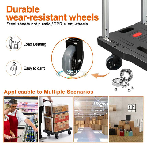 Durable wheels of Folding Hand Truck With Platform Design For 330 Lb Capacity Heavy Duty Dolly Cart for moving boxes