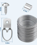 All In One Picture Hanging Kit 181 Piece Heavy Duty Set With 100 Ft Braided Wire, D Ring Hanger, Screw, and Crimp Sleeve