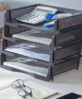 Stackable Letter Tray Desk Organizer Set for Office Vertical and Horizontal Document Holder with papers and calculator