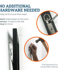 Step-by-step guide using Heavy Duty Mirror Hanging Kit with strap hangers and J-hooks for secure wall mounting.