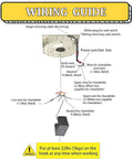 Wiring guide for Heavy Duty Electric Chain Hoist With Protective Cover, 220 Pound Capacity And 19 Foot Lift, showing connections for chandelier.
