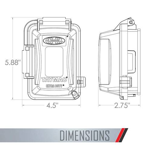 Technical drawing of Extra Duty Weatherproof In-Use 1-Gang Outlet Cover For Outdoor Electrical Boxes, dimensions 5.88x4.5x2.75 inches.