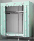 Portable Canvas Wardrobe Large Clothes Closet Storage Organizer With Hanging Rod And Shelves Dust Cover in mint green design.