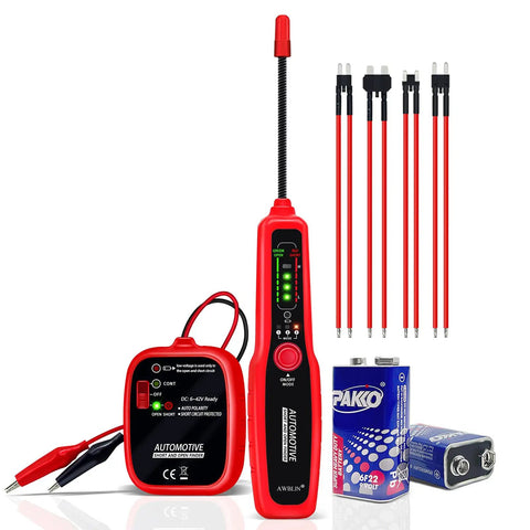 Automotive Wire Tracer Open And Short Finder Circuit Tester And Wire Breaker Locator with probes and batteries, red color