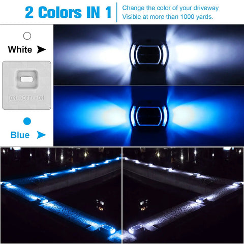 Solar Powered LED Outdoor Lights For Driveway 4 Pack Two Color Switchable White And Blue Waterproof Pathway Step Light Auto On Off