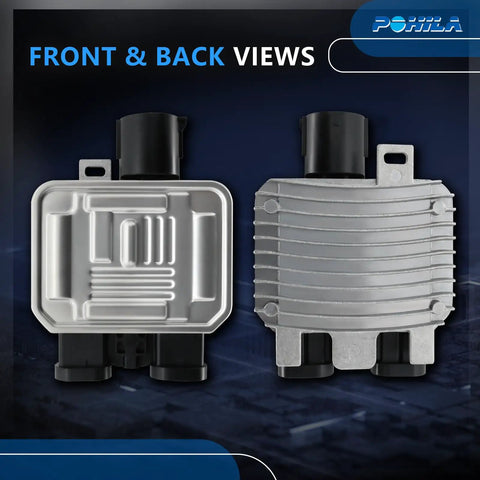 Front and back views of Engine Cooling Fan Relay And Radiator Control Module Replacement For Ford Galaxy Edge S Max Land Rover LR2 Lincoln Volvo XC70 S80 S60 V60 XC60 Replaces 7T43 8C609 BA LR011907 940004202 940009402 940004204